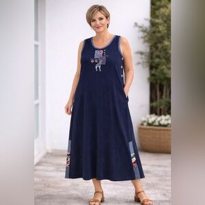 Navy Maxi Dress with Embroidered Detail